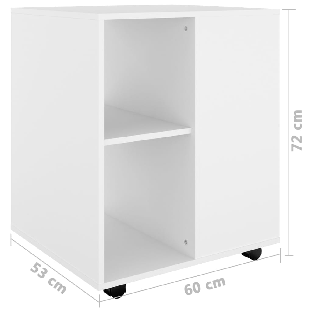 vidaXL Rolling Cabinet White 60x53x72 cm Engineered Wood