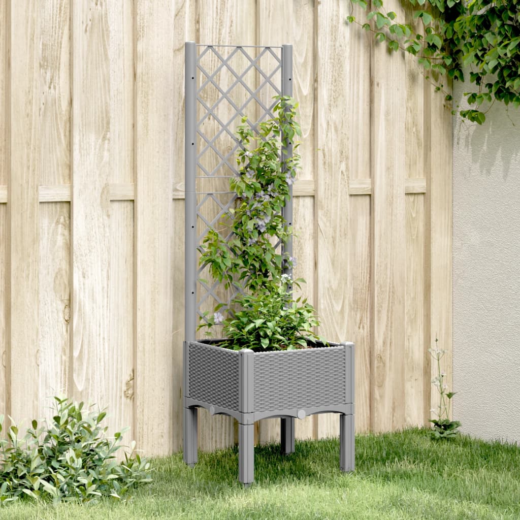 vidaXL Garden Planter with Trellis Light Grey 40x40x142 cm PP
