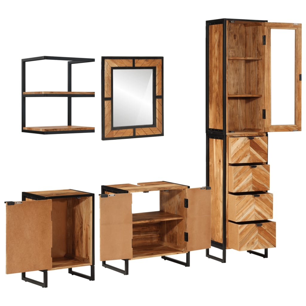 vidaXL 5 Piece Bathroom Furniture Set Iron and Solid Wood Acacia