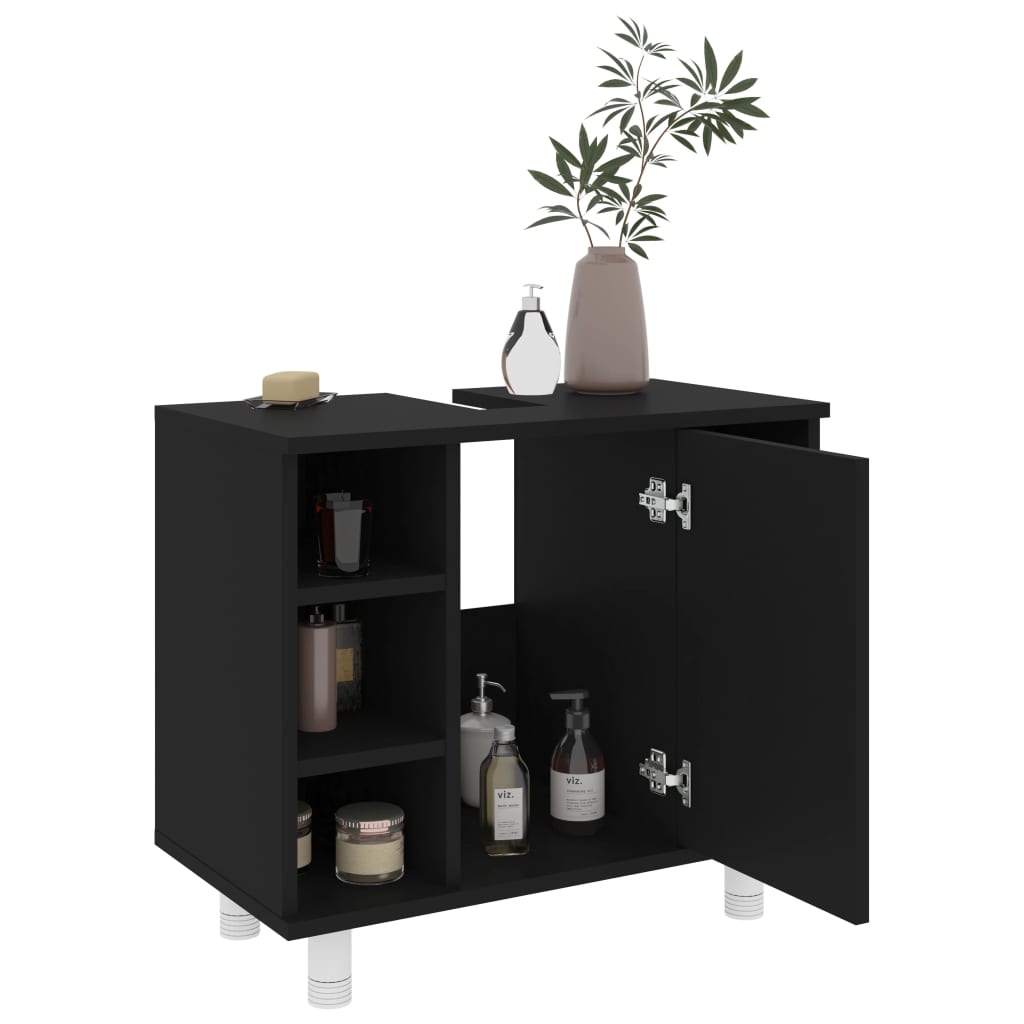 vidaXL Bathroom Cabinet Black 60x32x53.5 cm Engineered Wood
