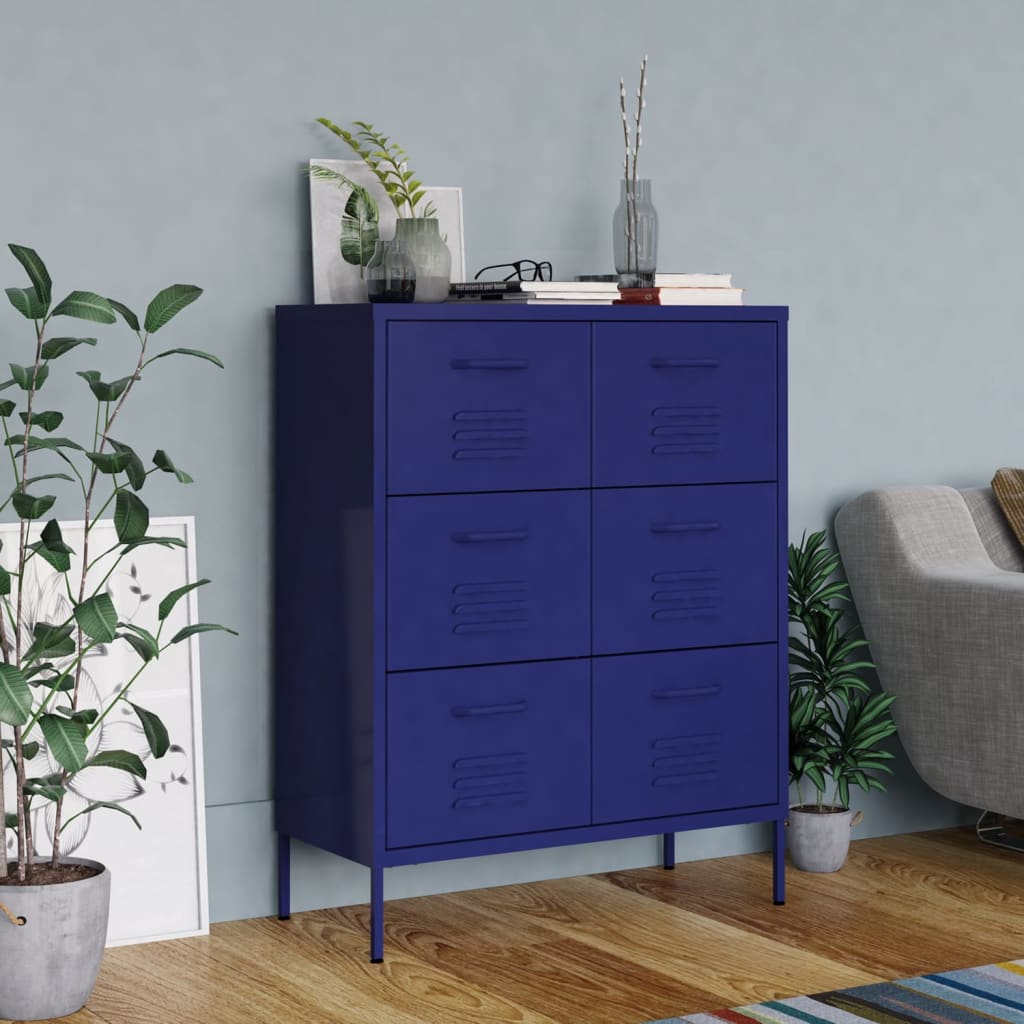 vidaXL Drawer Cabinet Navy Blue 80x35x101.5 cm Steel