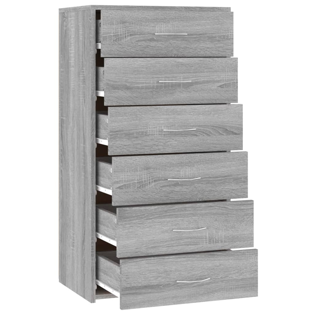 vidaXL Sideboard with 6 Drawers Grey Sonoma 50x34x96 cm Engineered Wood