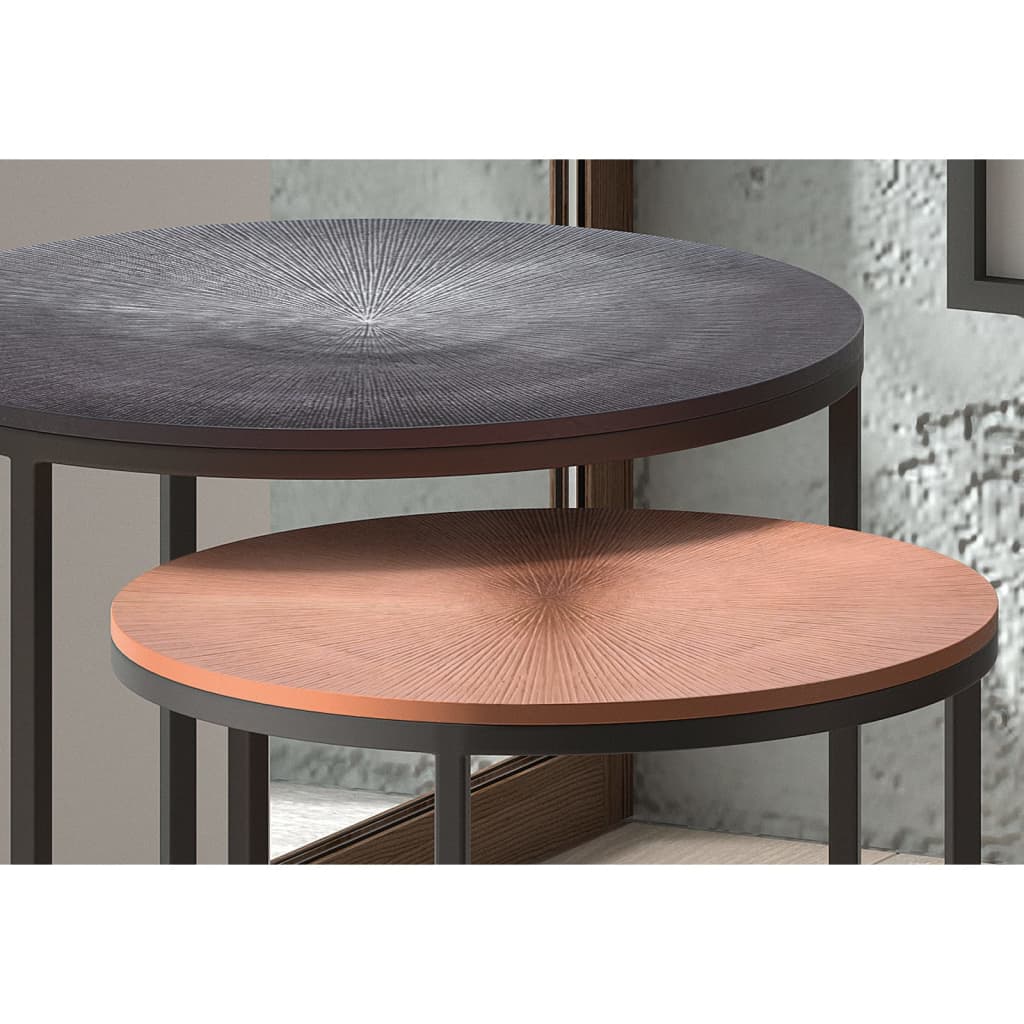 Rousseau 2 Piece Side Table Set Livios Metal Grey and Copper