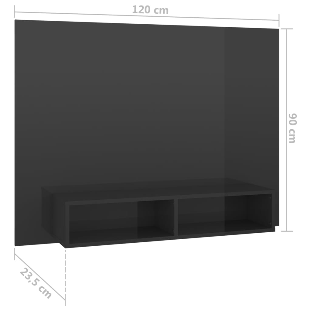 vidaXL Wall TV Cabinet High Gloss Grey 120x23.5x90 cm Engineered Wood