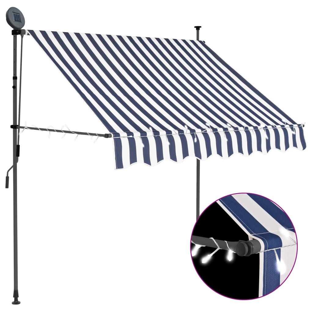 vidaXL Manual Retractable Awning with LED 100 cm Blue and White