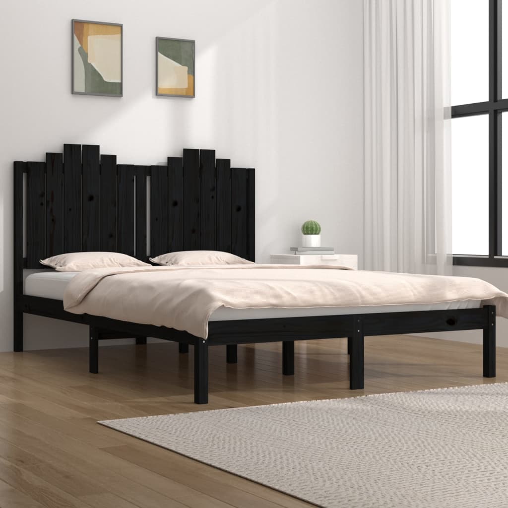 vidaXL Bed Frame Black Solid Wood Pine 200x200 cm