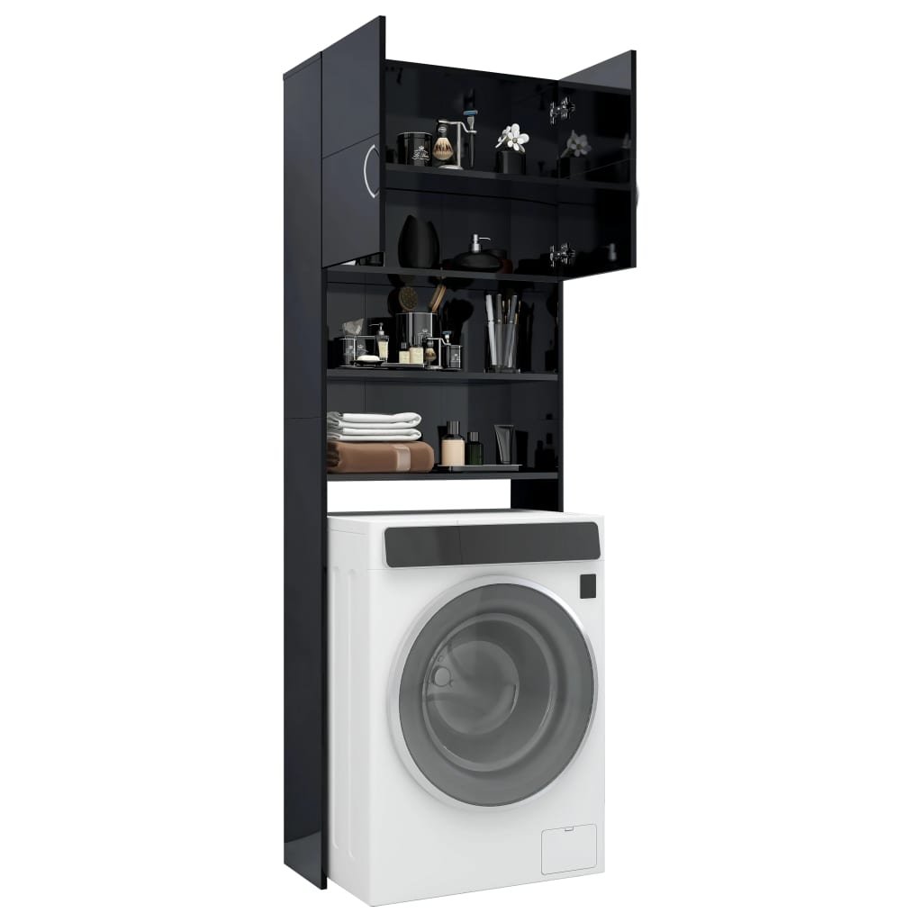vidaXL Washing Machine Cabinet High Gloss Black 64x25.5x190 cm Engineered Wood
