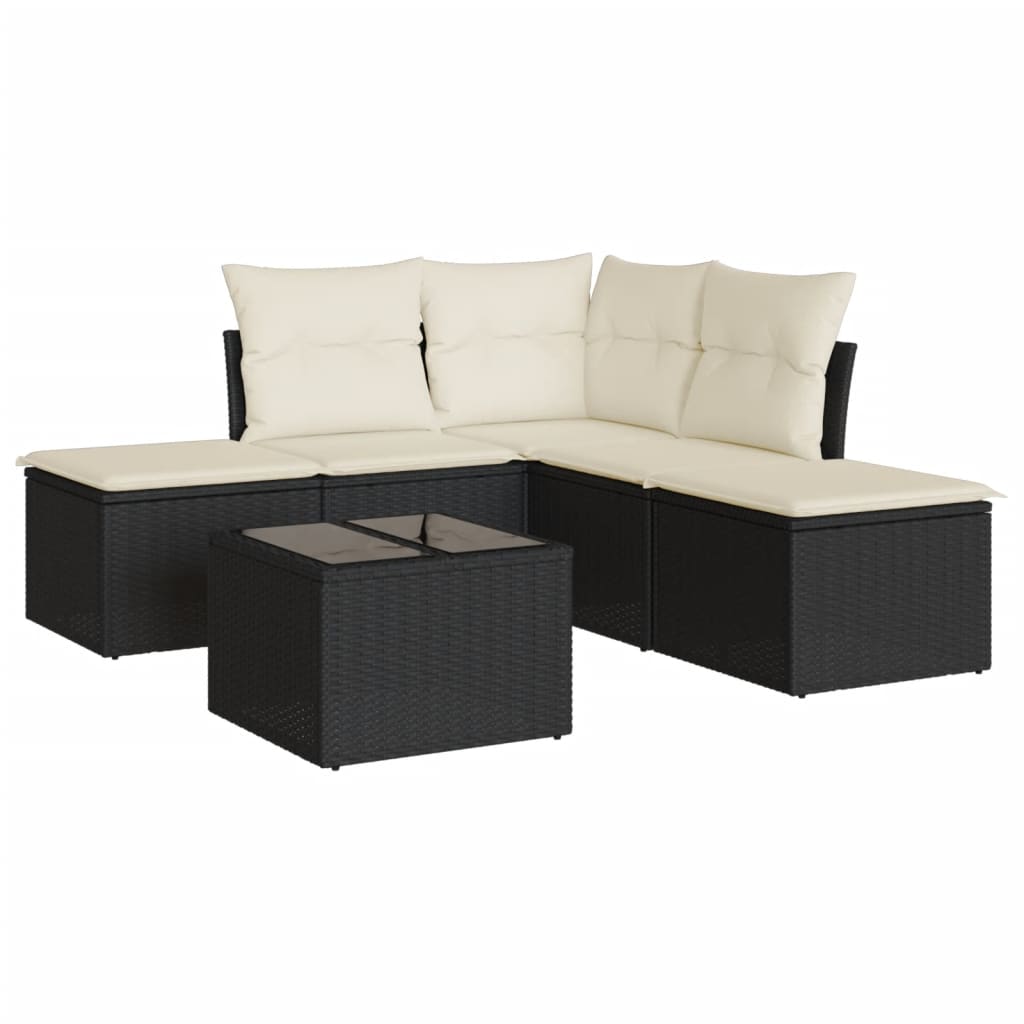 vidaXL 6 Piece Garden Sofa Set with Cushions Black Poly Rattan