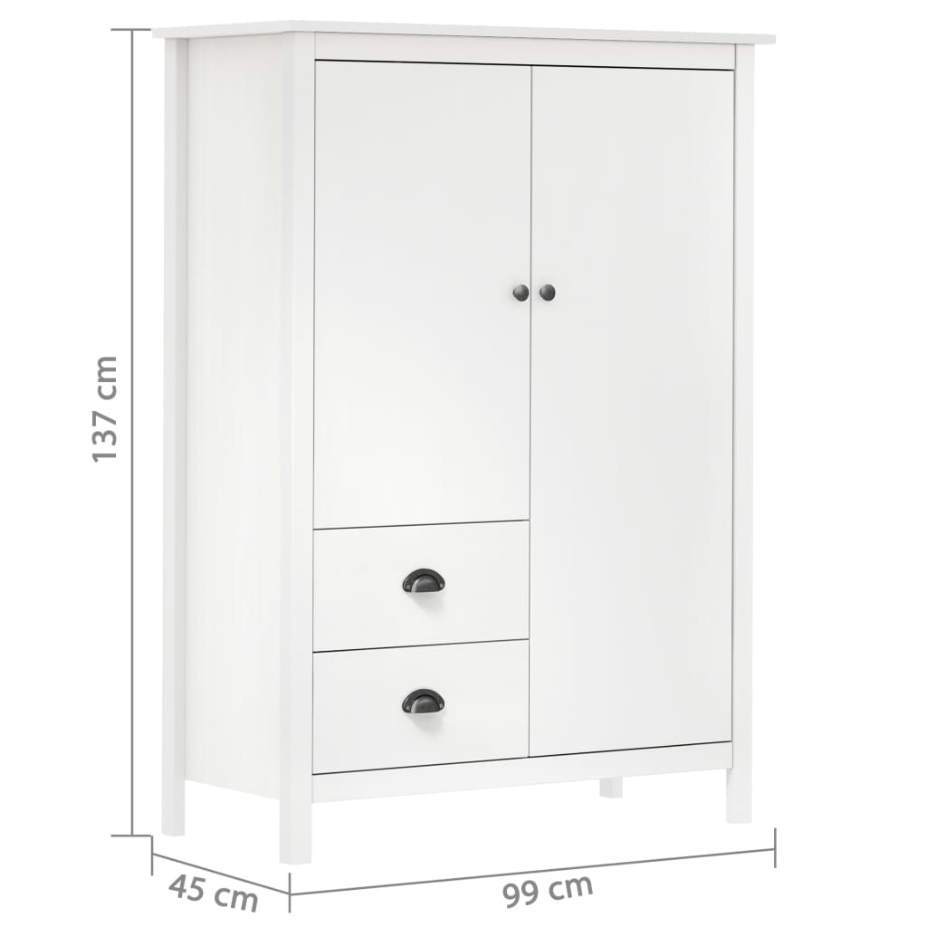 vidaXL 2-Door Wardrobe Hill White 99x45x137 cm Solid Pine Wood