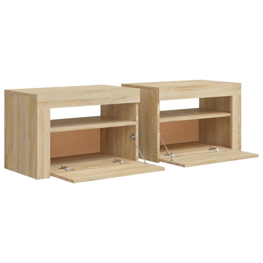 vidaXL Bedside Cabinets 2 pcs with LEDs Sonoma Oak 60x35x40 cm