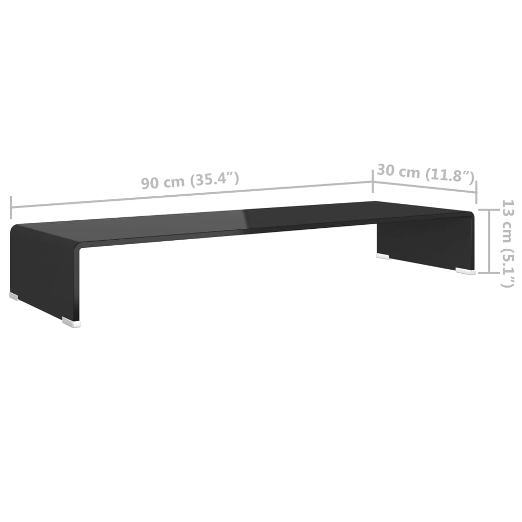 vidaXL TV Stand/Monitor Riser Glass Black 90x30x13 cm