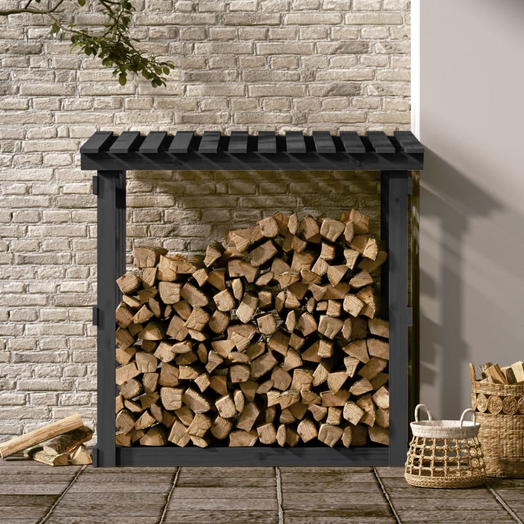 vidaXL Firewood Rack Grey 108x64.5x109 cm Solid Wood Pine