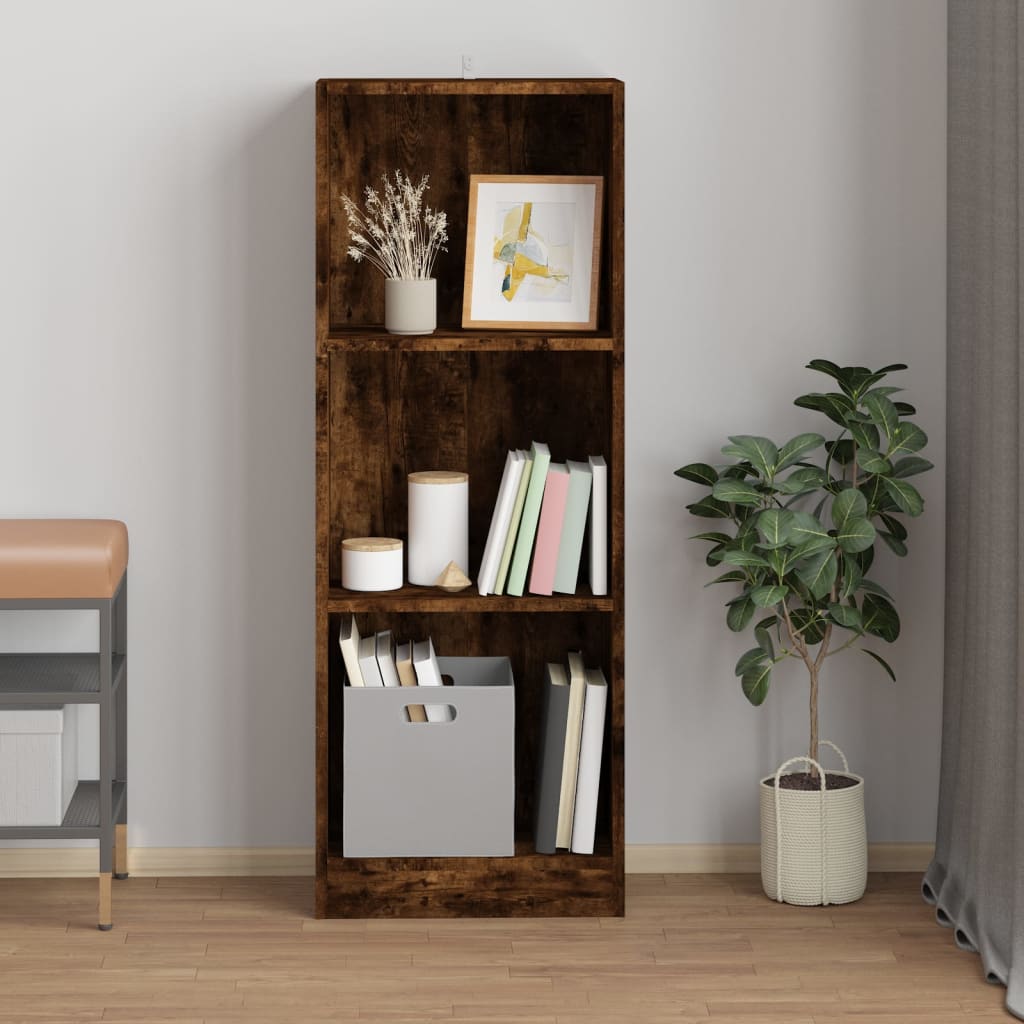 vidaXL 3-Tier Book Cabinet Smoked Oak 40x24x109 cm Engineered Wood