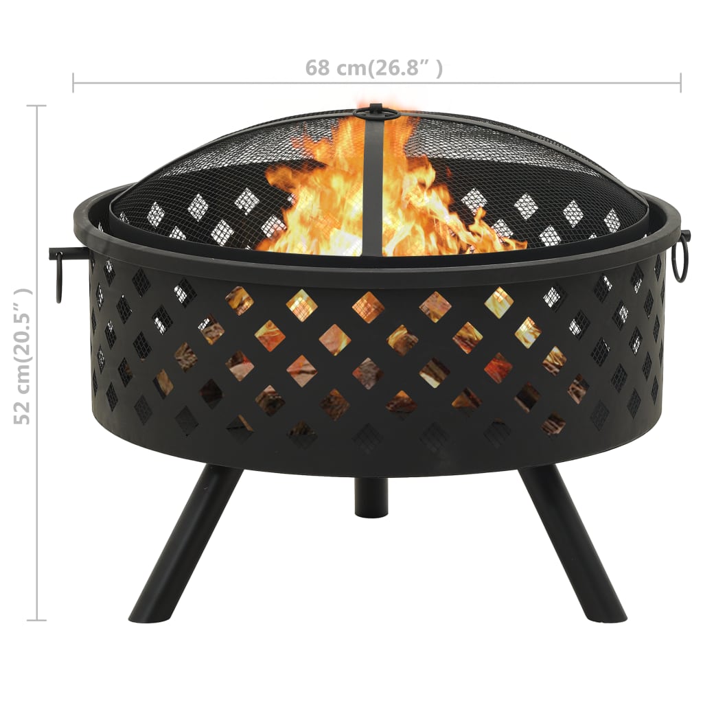 vidaXL Fire Pit with Poker 68 cm XXL Steel