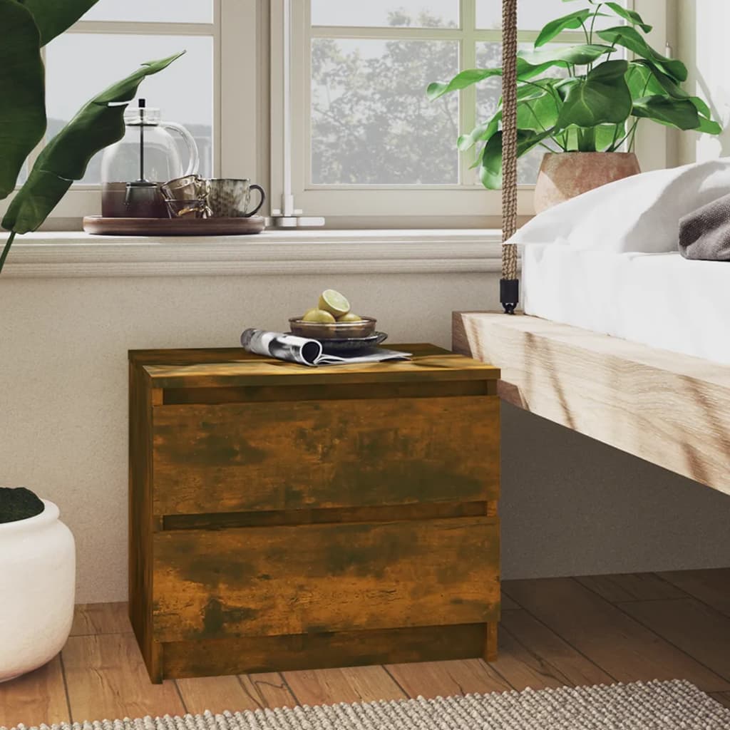 vidaXL Bed Cabinet Smoked Oak 50x39x43.5 cm Engineered Wood