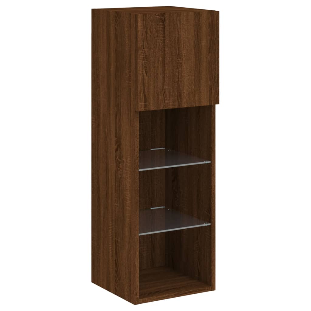 vidaXL 4 Piece TV Wall Cabinets with LED Lights Brown Oak