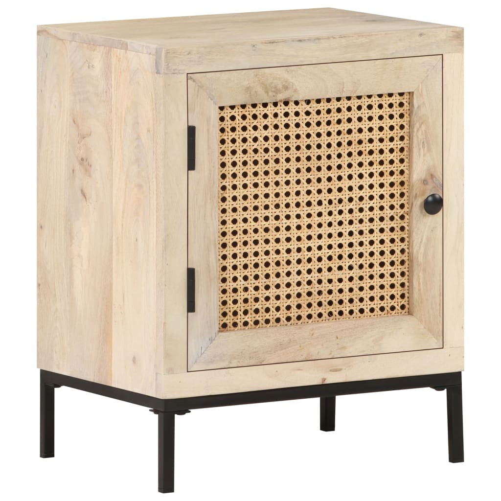 vidaXL Bedside Cabinet 40x30x50 cm Solid Mango Wood and Natural Cane
