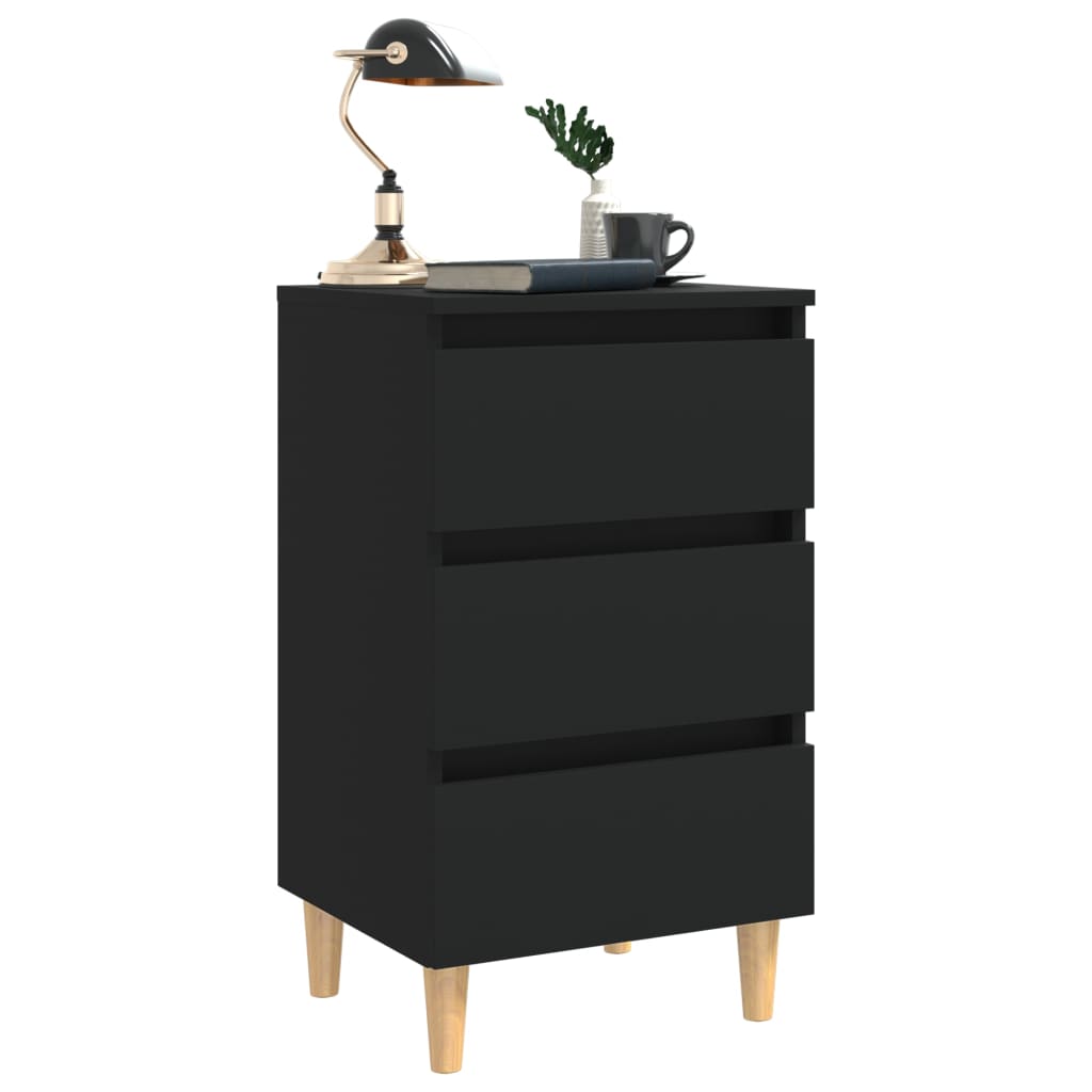 vidaXL Bed Cabinet with Solid Wood Legs Black 40x35x69 cm