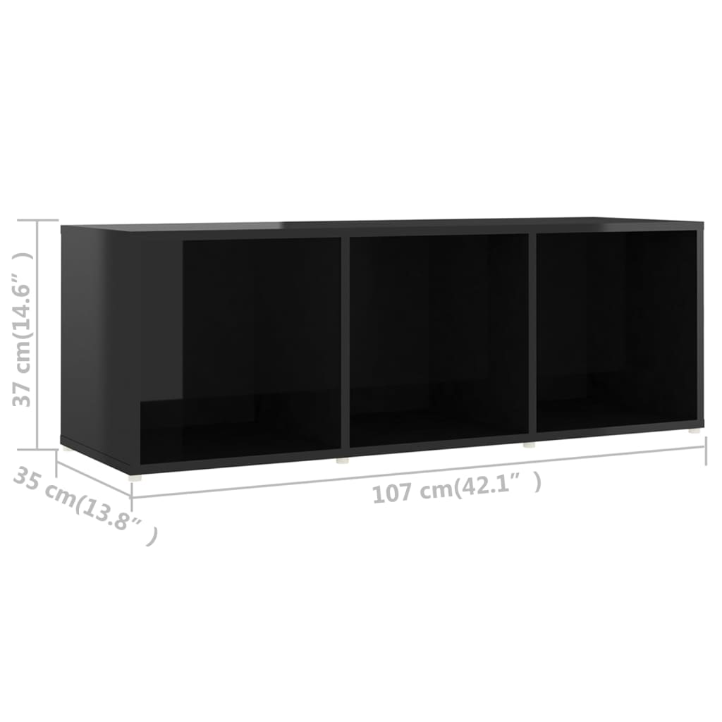 vidaXL TV Cabinet High Gloss Black 107x35x37 cm Engineered Wood