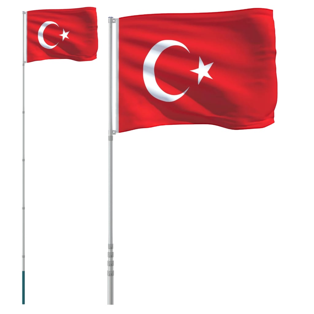 vidaXL Turkey Flag and Pole 5.55 m Aluminium