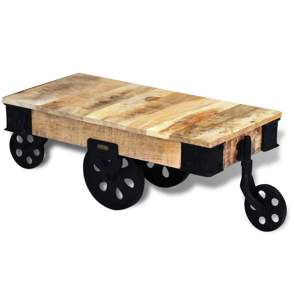 vidaXL Coffee Table with Wheels Rough Mango Wood