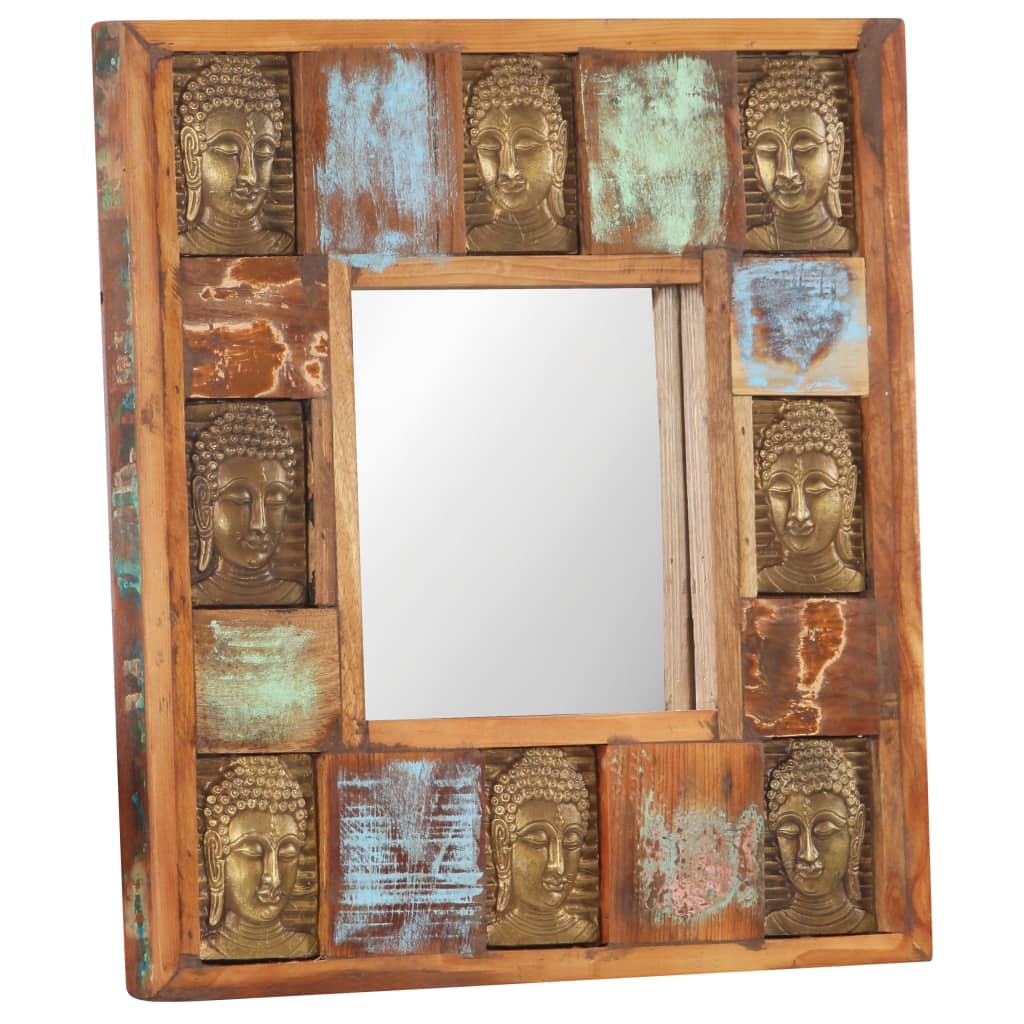 vidaXL Mirror with Buddha Cladding 50x50 cm Solid Reclaimed Wood