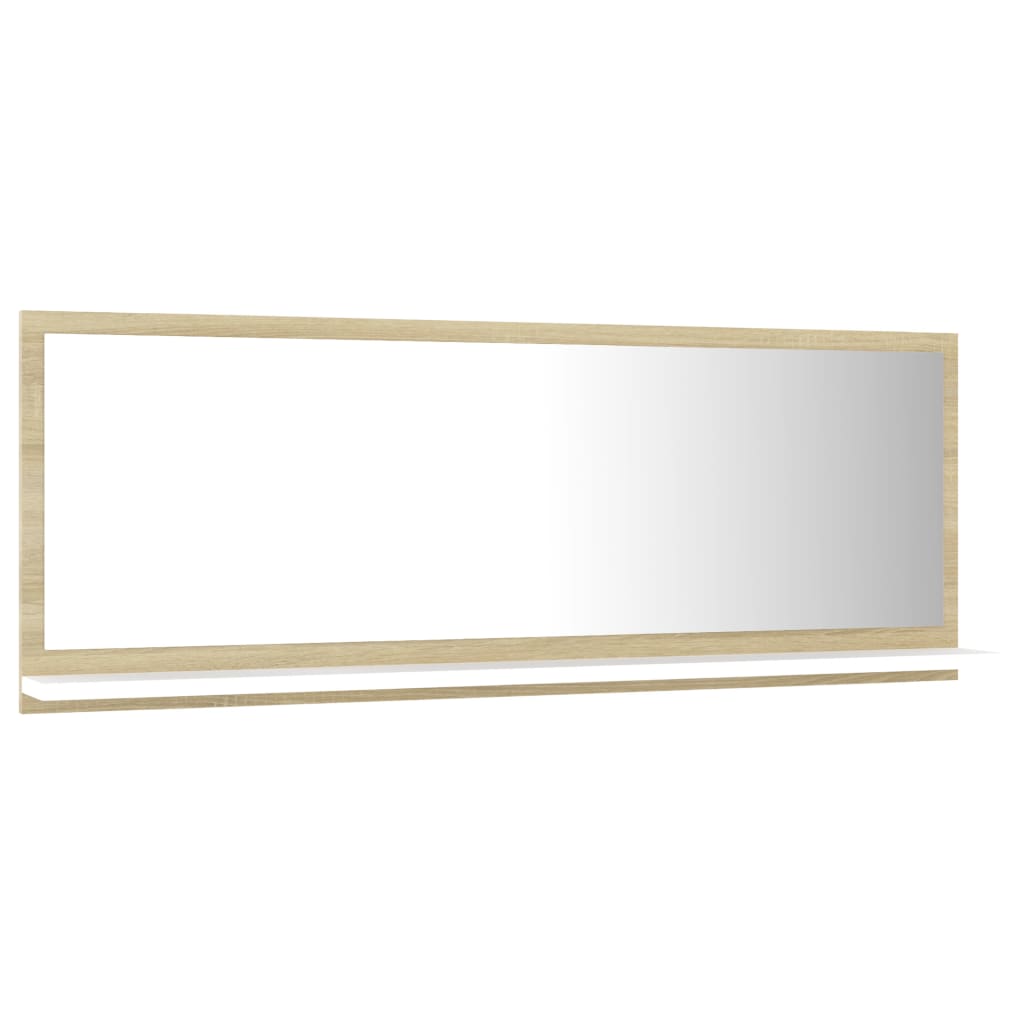 vidaXL Bathroom Mirror White and Sonoma Oak 100x10.5x37 cm Engineered Wood