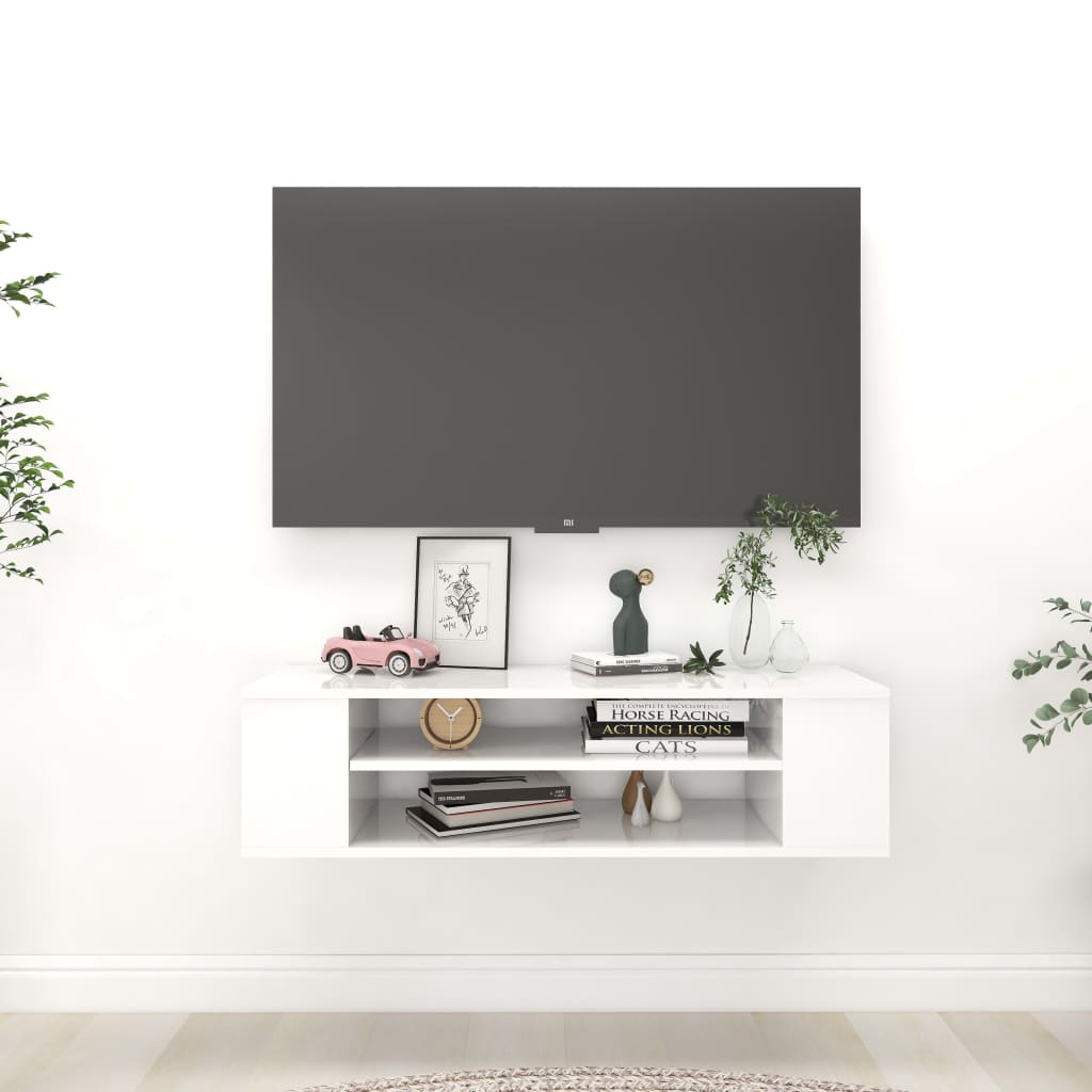 vidaXL Hanging TV Cabinet High Gloss White 100x30x26.5 cm Engineered Wood