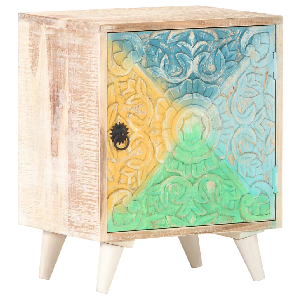vidaXL Carved Bedside Cabinet 40x30x50 cm Solid Acacia Wood