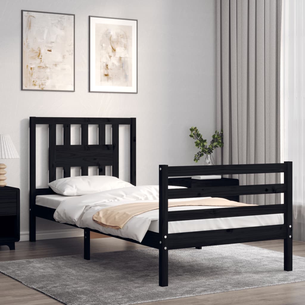 vidaXL Bed Frame with Headboard Black 90x200 cm Solid Wood