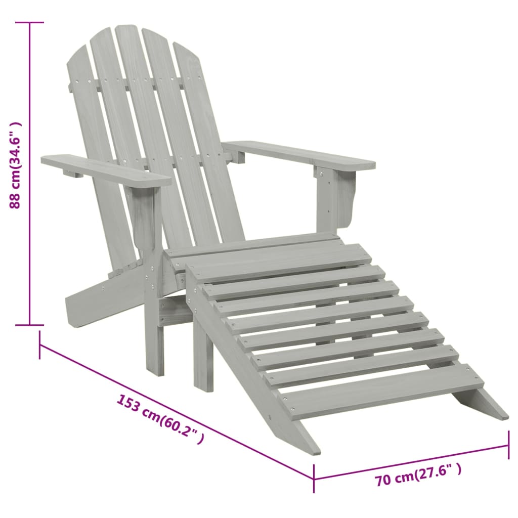 vidaXL Garden Chair with Ottoman Wood Grey