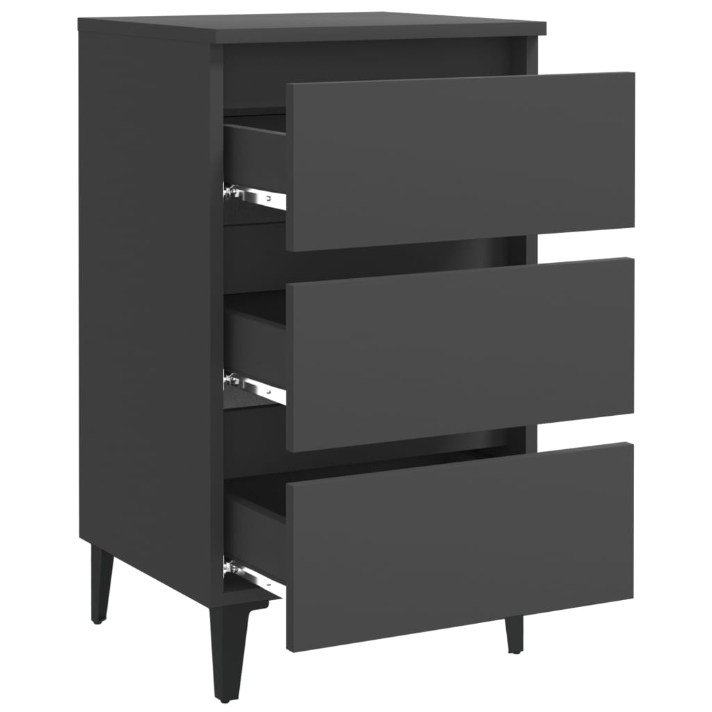 vidaXL Bed Cabinet with Metal Legs 2 pcs Grey 40x35x69 cm