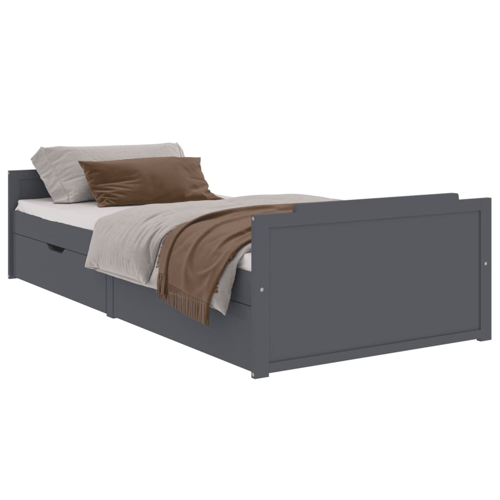 vidaXL Bed Frame with Drawers Dark Grey Solid Wood Pine 90x200 cm