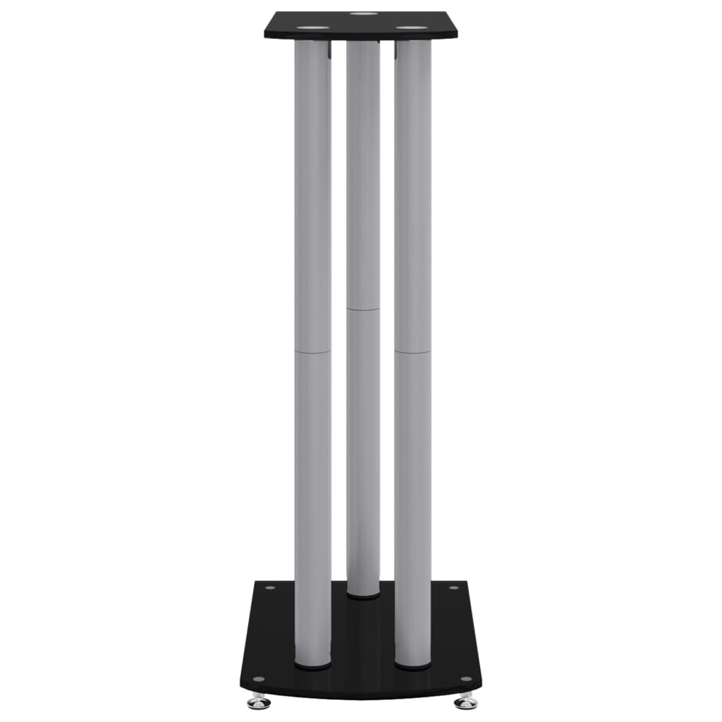 vidaXL Speaker Stands 2pcs Black&Silver Tempered Glass 3 Pillars Design