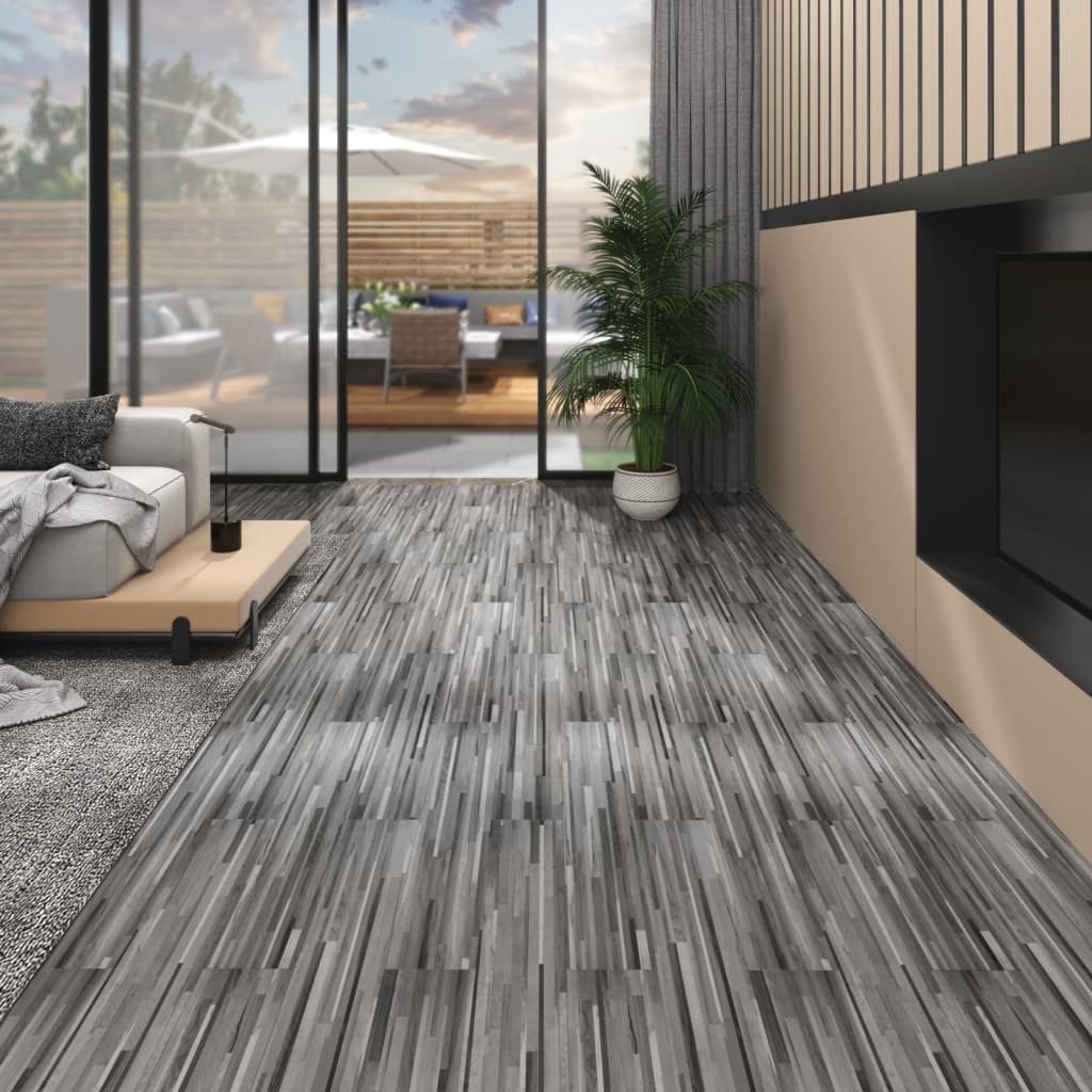 vidaXL PVC Flooring Planks 4.46 m² 3 mm Self-adhesive Striped Grey