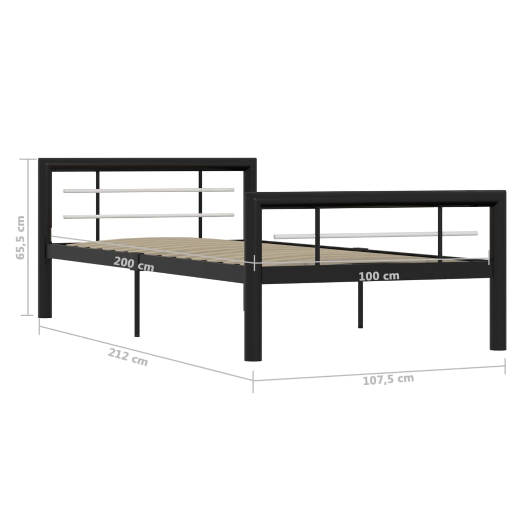 vidaXL Bed Frame Black and White Metal 90x200 cm