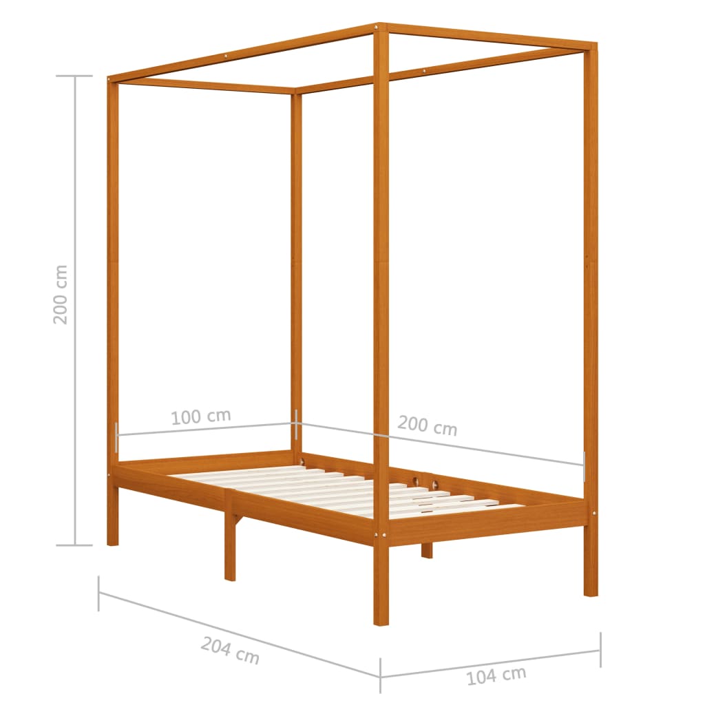 vidaXL Canopy Bed Frame Honey Brown Solid Pine Wood 100x200 cm