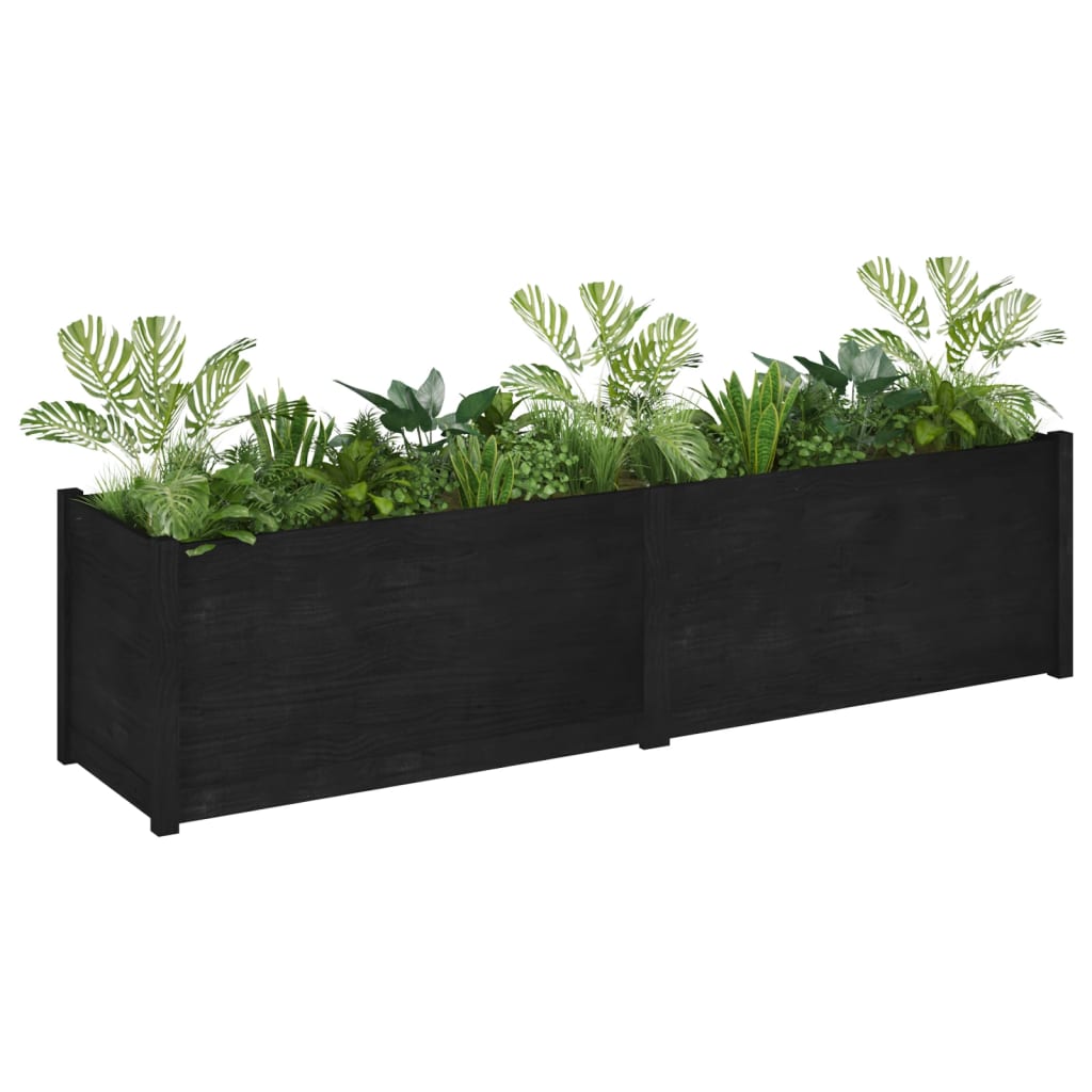 vidaXL Garden Planter Black 200x50x50 cm Solid Pinewood
