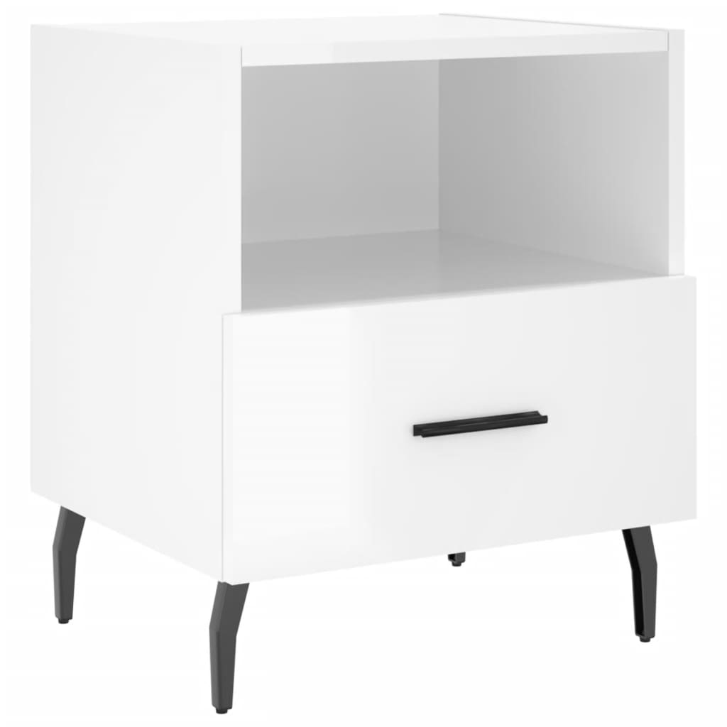 vidaXL Bedside Cabinet High Gloss White 40x35x47.5 cm Engineered Wood