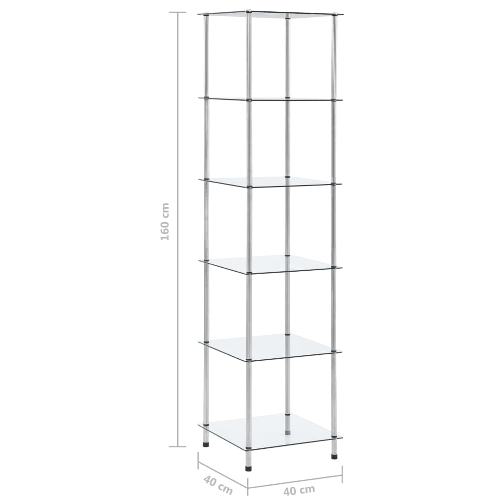 vidaXL 6-Tier Shelf Transparent 40x40x160 cm Tempered Glass
