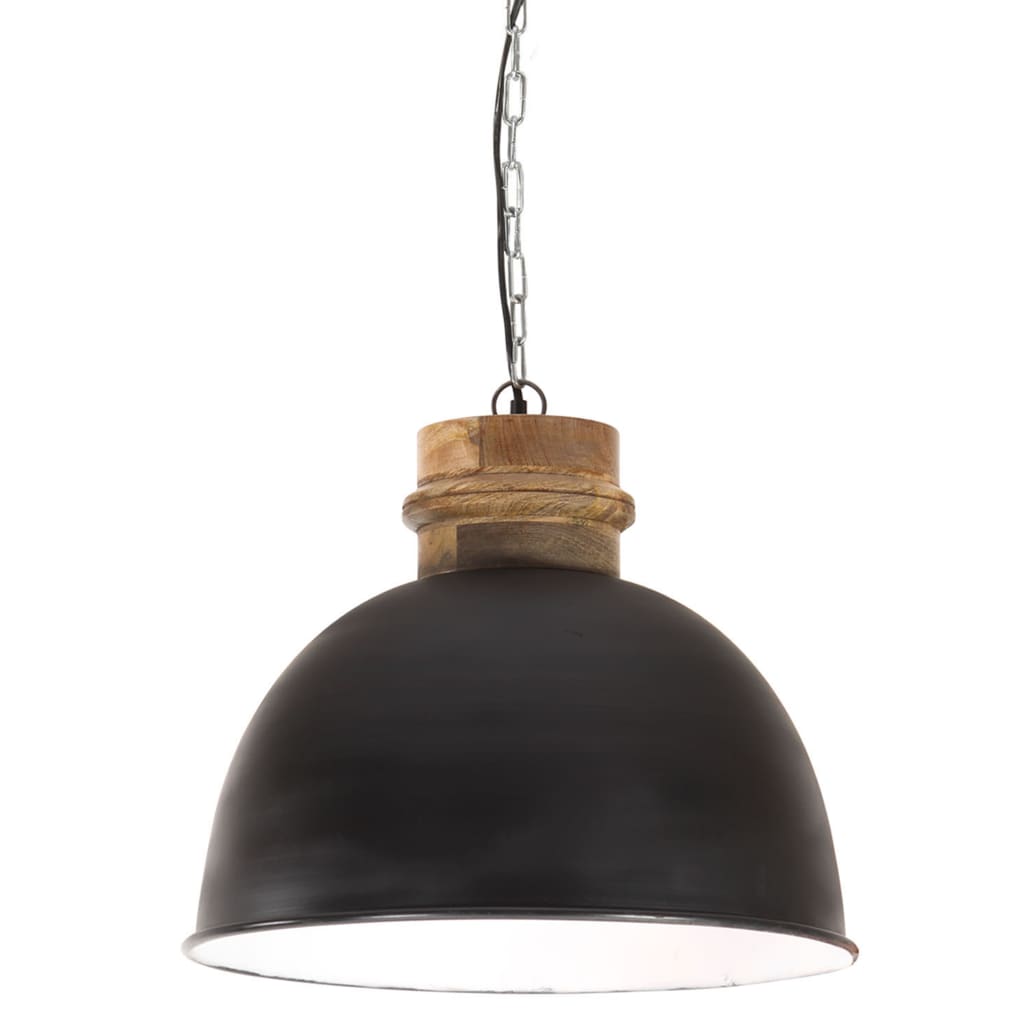 vidaXL Industrial Hanging Lamp 25 W Black Round Mango Wood 50 cm E27